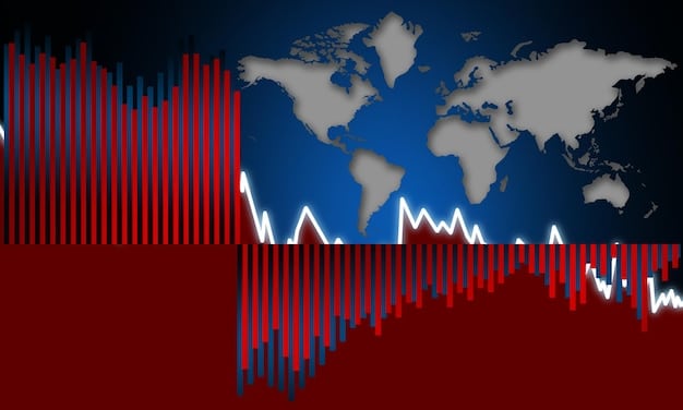 A line graph showing a downward trend, representing economic decline, with a sharp drop indicating a government shutdown's impact. Overlay of gears grinding to a halt.