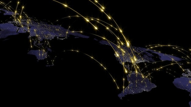 A dynamic image of a global trade map with illuminated lines connecting the United States and European Union, overlaid with financial growth charts and graphs, depicting increased market access and economic expansion.