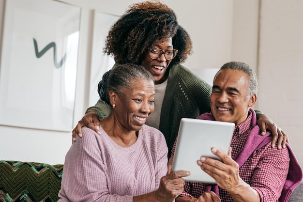 A diverse group of people of varying ages and backgrounds looking at a tablet displaying health insurance options, symbolizing varied demographic impact.