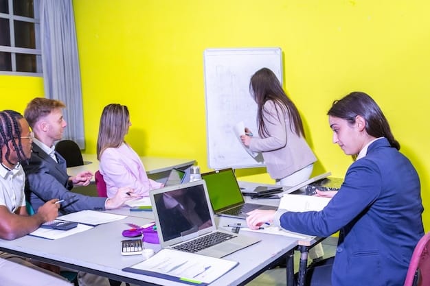 A group of teachers collaboratively planning lessons in a bright, modern professional development center, showing engagement and shared learning.