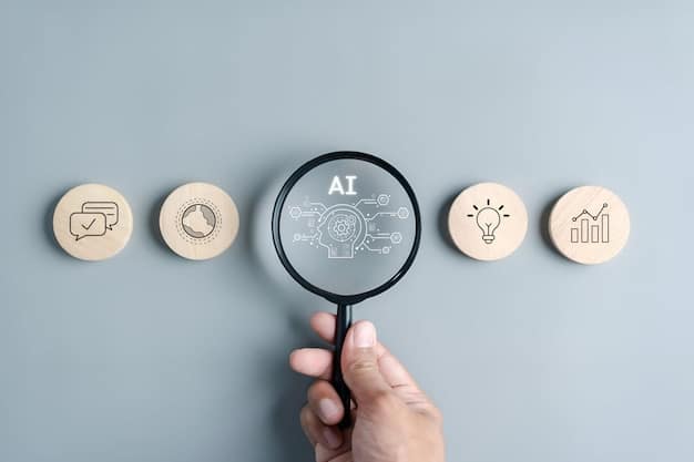 A magnifying glass hovering over a flow chart with obscured portions, symbolizing the lack of transparency and the need for greater clarity in AI decision-making processes.