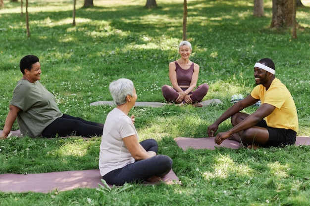 A diverse group of people engaging in various healthy activities (walking, cooking, meditating) in a vibrant community park in a US city, symbolizing holistic health and community well-being.