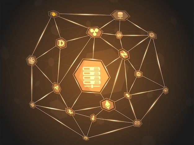 A diagram illustrating the complex integration process of blockchain with existing legacy systems, showing data pipelines, APIs, and cybersecurity measures, highlighting the technical challenges and solutions.