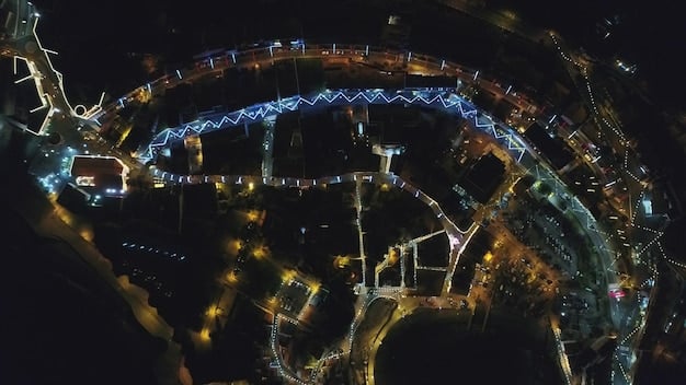A futuristic cityscape at night, with glowing data pathways connecting buildings, drones performing deliveries, and holographic displays showing real-time urban analytics, all powered by advanced IoT and AI.