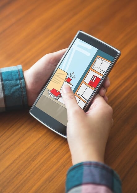 A detailed view of a smartphone screen showing an AR app mapping a furniture item into a user's living room, demonstrating precise placement and real-time interaction.