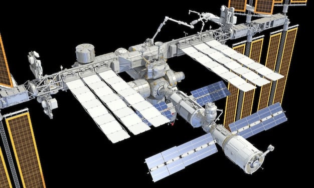 A detailed schematic or rendering of a next-generation space propulsion system, perhaps an ion thruster or a conceptual nuclear thermal rocket engine, emitting a distinct blue glow, set against the backdrop of deep space with nebulae.