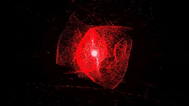 A detailed, abstract image of a digital shield protecting a network, with glowing lines representing data flow and threat detection.