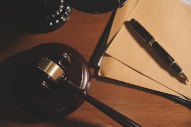 A detailed, close-up image of a gavel on a legal document with a blurred background of abstract computer code, symbolizing tech law and legal decisions impacting the digital world. Emphasize gravitas and legal action.