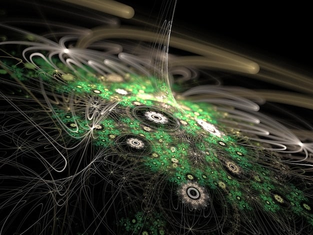 A detailed, abstract visualization of artificial intelligence at work, with complex neural networks and data streams, representing its dual role in cybersecurity as a powerful defensive tool and a potential vector for sophisticated new attacks.
