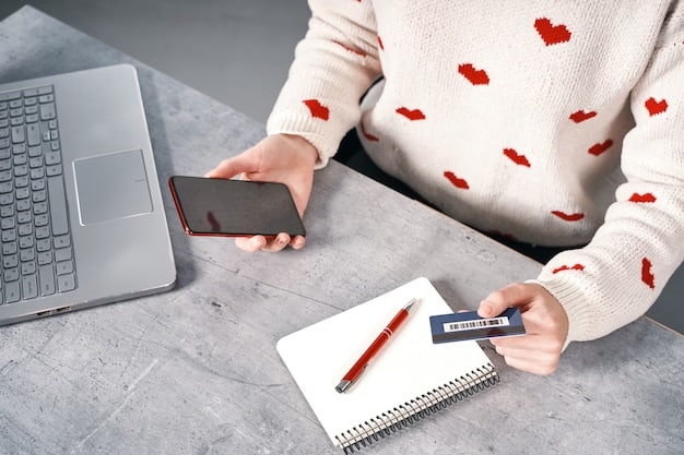 A close-up of a hand holding a credit card, while another hand uses a calculator to figure out college tuition costs, with a laptop in the background showing financial planning software.