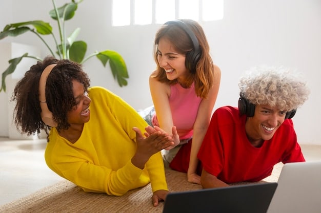 A diverse group of students engaged in a virtual classroom setting, with speech bubbles showing various ideas, representing collaborative online learning.