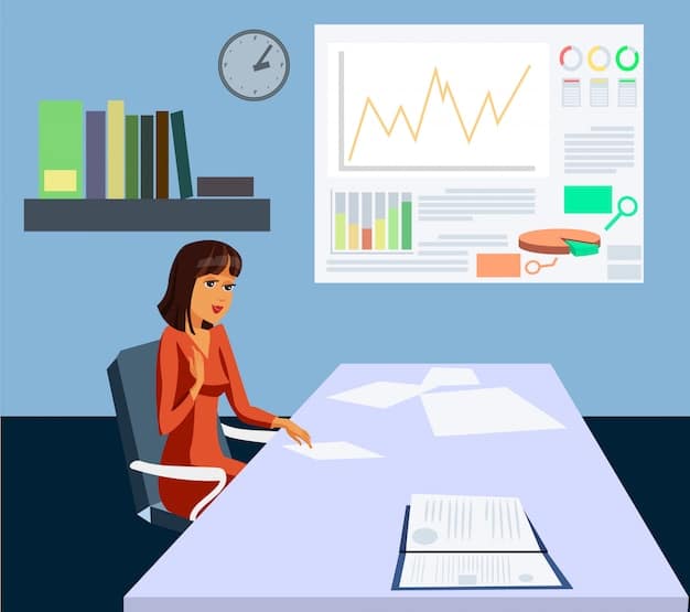 A person sitting at a desk, looking at financial documents and a calculator, surrounded by charts and graphs related to debt management and income, emphasizing detailed financial planning.