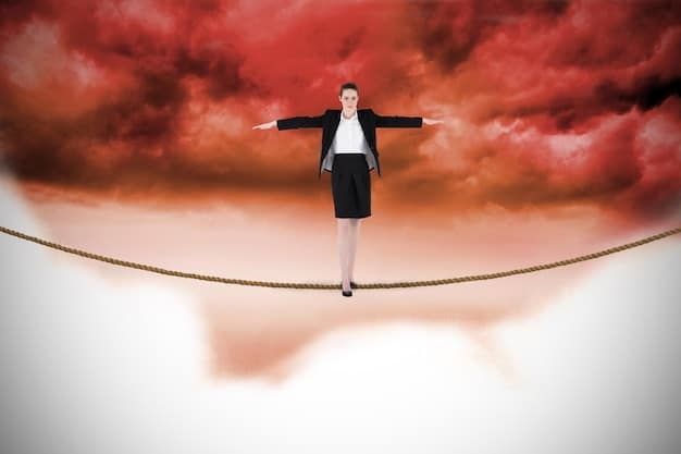 A visual metaphor of a tightrope walker, symbolizing the delicate balance between government spending cuts and their immediate and long-term socio-economic consequences, with a blurry background of urban infrastructure.