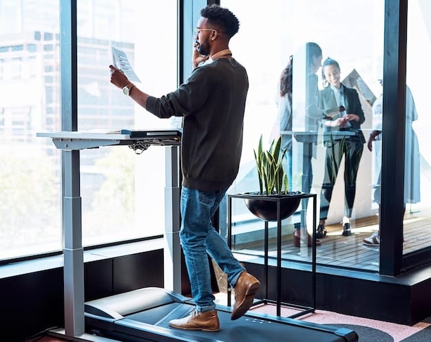 A person walking briskly on a treadmill indoors, illustrating alternative options for exercise during adverse weather or time constraints.