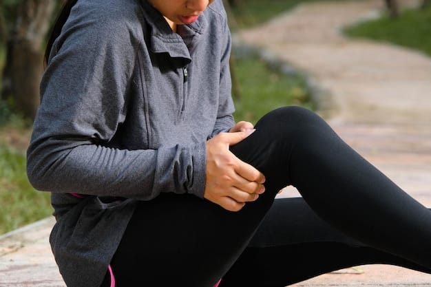 A close-up of a person's slightly swollen knee, indicative of overuse or improper exercise, highlighting the need for rest and recovery.