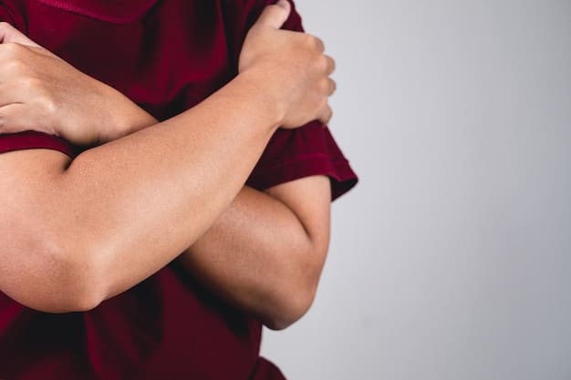 A detailed close-up shot of a person's hands gently pulling their knees towards their chest while lying on their back, demonstrating the Knee-to-Chest stretch. Focus is on the abdominal engagement and relaxed shoulders.