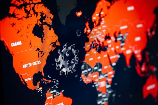 A digital representation of a global supply chain interrupted by a red 