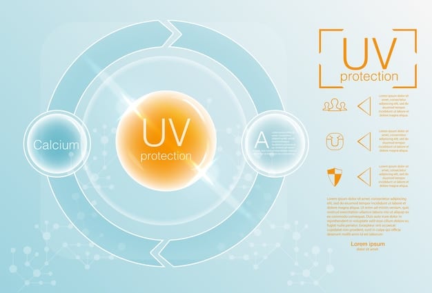 A futuristic diagram illustrating advanced sunscreen ingredients binding to skin cells, with an emphasis on new technologies.
