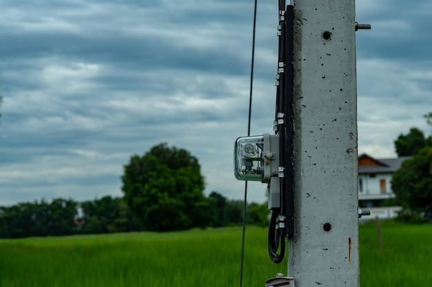A rural home with an outdoor 5G fixed wireless antenna installed, indicating connection to a distant tower.