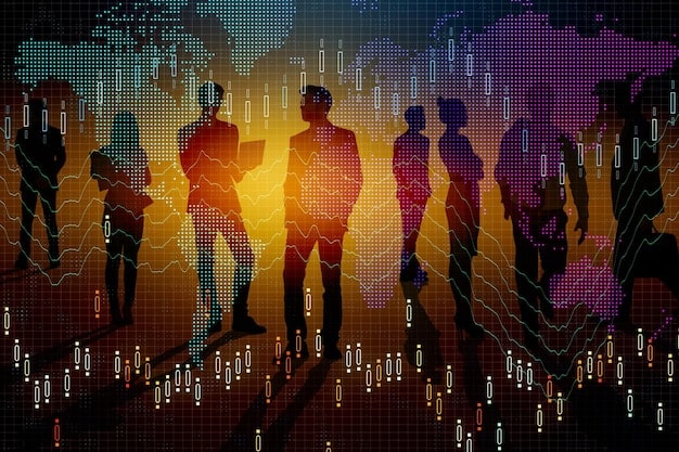 A diverse group of people casting votes, with data points and lines abstractly connecting them to screens displaying policy proposals, symbolizing the influence of data on both elections and policy.