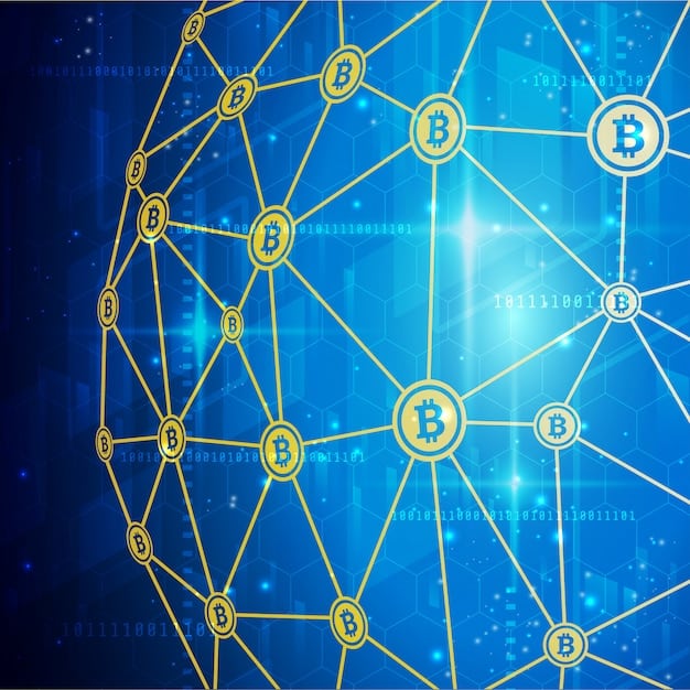 A stylized representation of blockchain technology with interconnected nodes, depicting digital assets and data flowing, symbolizing the decentralized nature and security of NFTs and Web3 in entertainment.