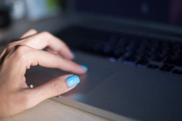 A close-up of a hand clicking on a suspicious link on a computer screen, with warning signs like 