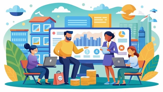 A family gathered around a laptop, thoughtfully planning their college savings, with charts showing diversified investments in the background, symbolizing financial foresight.