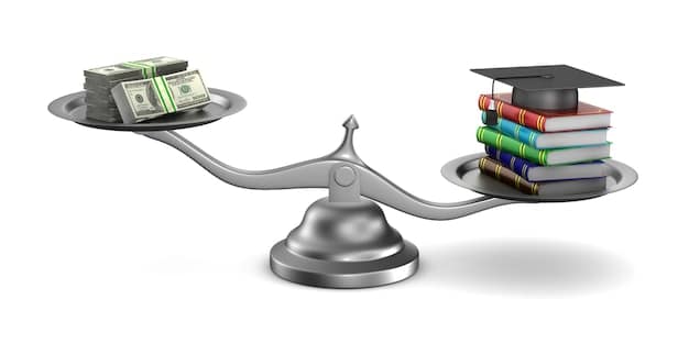 A stylized graphic representing a financial agreement scale, with one side showing a student graduating and the other showing a percentage symbol and income graph, symbolizing an ISA.