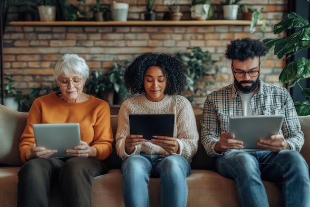 A diverse group of people, each on their own laptop or tablet, participating in a virtual classroom setting with diverse faces on the screen, indicating global collaboration and learning. The scene emphasizes connectivity and engagement.